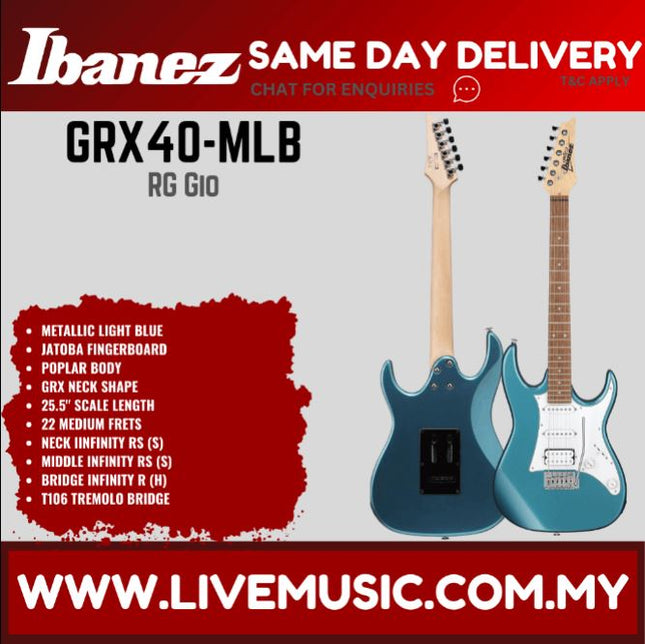 Ibanez Gio GRX40 GIO Series Solid Body Electric Guitar - (GRX-40 GRX 40)-Metallic Light Blue