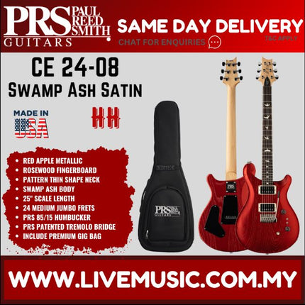 PRS Limited Edition CE 24-08 Swamp Ash Satin Electric Guitar-Red Apple Metallic