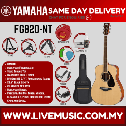 Yamaha FG820 Dreadnought Acoustic Guitar - Natural ( FG-820 / FG 820 )