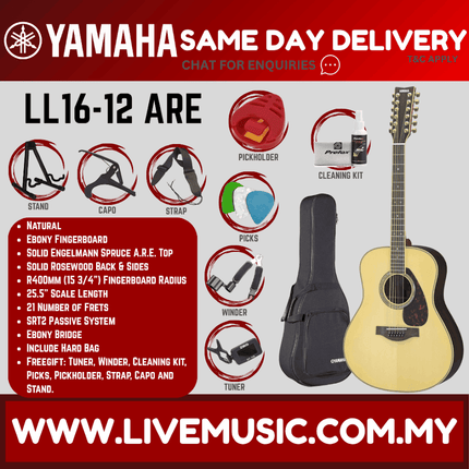 Yamaha LL16-12 ARE Original Jumbo 12-String Acoustic-Electric Guitar with Hard Bag - Natural ( LL16 12 )