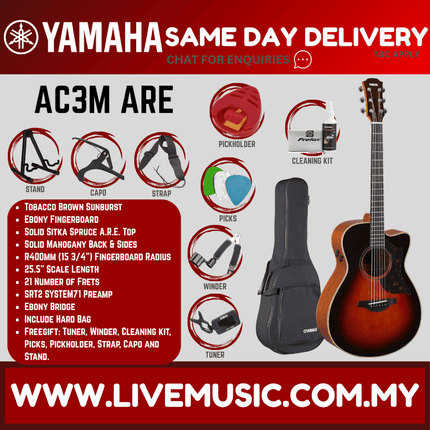 Yamaha AC3M ARE Concert Cutaway Acoustic-Electric Guitar - Tobacco Brown Sunburst ( AC-3M / AC3M-TBS  ) (Copy)