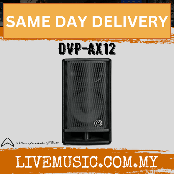 Active 2-way loudspeaker, black 12-inch cabinet, front grille and base