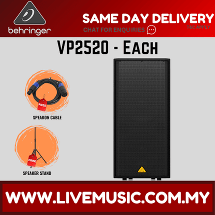 Behringer Eurolive VP2520 2000-watt Dual 15'' Passive Speaker w/Speaker Stand and Cable - Pair ( VP-2520 / VP 2520 )