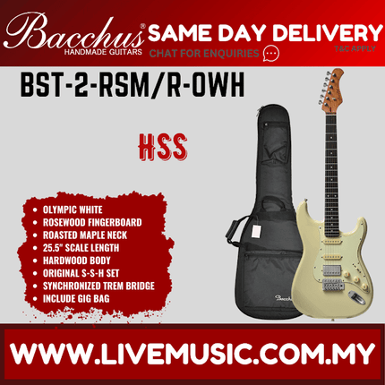 Bacchus BST-2-RSM/R Electric Guitar, Rosewood Fretboard - Olympic White (BST2RSM/BST-2-RSM/BST2)