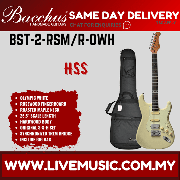 Bacchus BST-2-RSM/R Electric Guitar, Rosewood Fretboard - Olympic White (BST2RSM/BST-2-RSM/BST2)