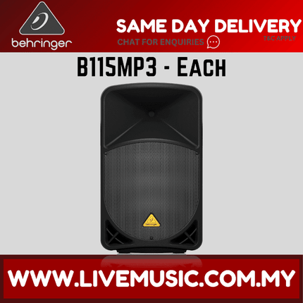 Behringer Eurolive B115MP3 1000W 15"Powered Speaker w/Wireless Mic,Speaker Stand & Cable - Each/Pair (B-115MP3 B 115MP3)
