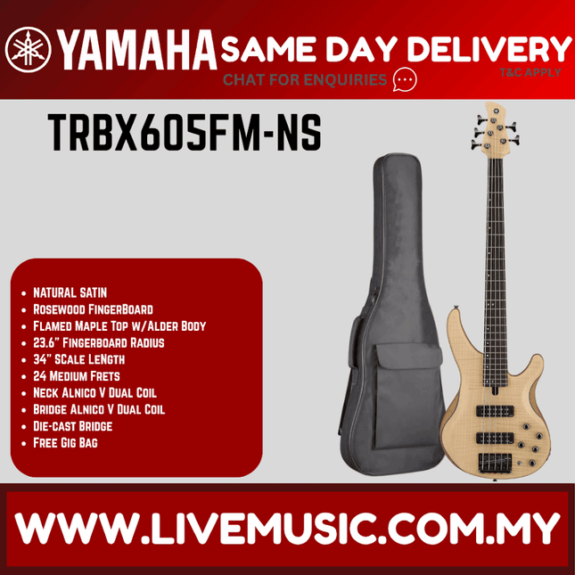 Yamaha TRBX605FM 5-string Electric Bass Guitar - Natural Satin ( TRBX 605FM / TRBX-605FM )