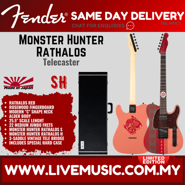 Fender MIJ Limited Edition Monster Hunter Rathalos Telecaster Guitar, RW FB, Rathalos Red