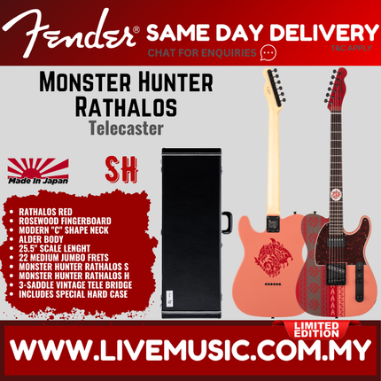 Fender MIJ Limited Edition Monster Hunter Rathalos Telecaster Guitar, RW FB, Rathalos Red