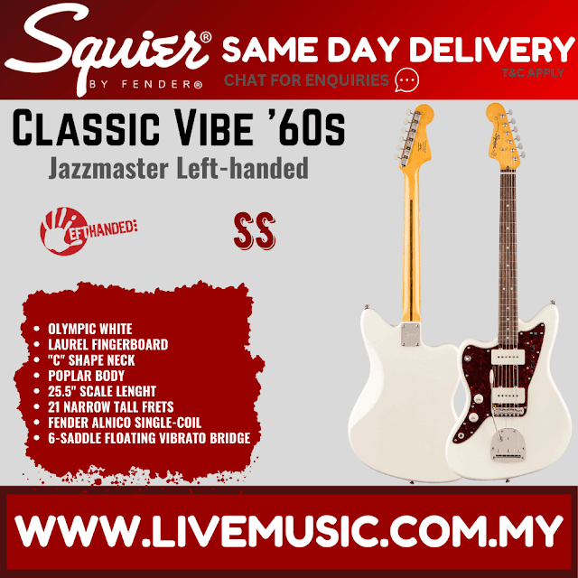 Squier Classic Vibe 60s Jazzmaster Left-handed Electric Guitar,  Laurel Fingerboard - Olympic White