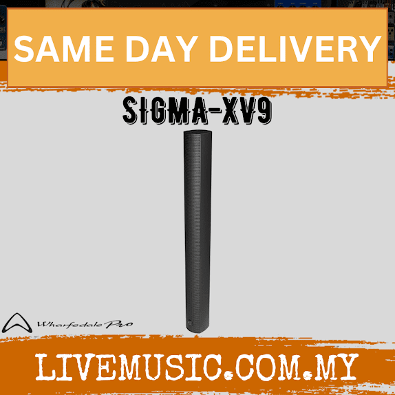 Black 2-way loudspeaker cabinet with tall cylindrical grille, vented column design