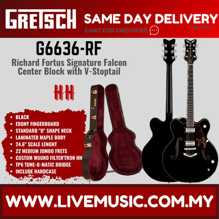 Gretsch G6636-RF R.Fortus Falcon Centre Electric Guitar w/V-Stoptail, Black