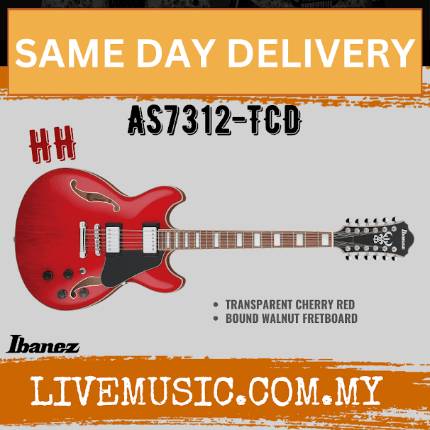 Ibanez Artcore AS7312-TCD Semi-hollow Electric Guitar - Transparent Cherry Red ( AS7312 TCD / AS7312TCD )