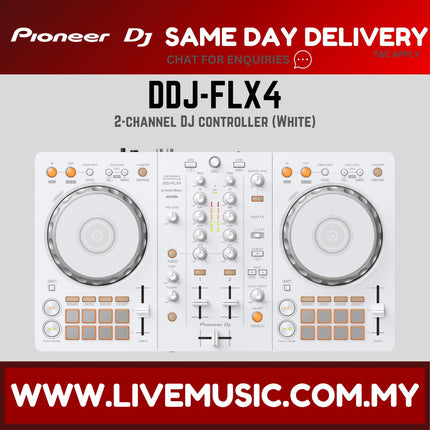 Pioneer DJ DDJ-FLX4 2-deck Rekordbox and Serato DJ Controller With Case - White ( DDJ FLX4 / DDJFLX4 )