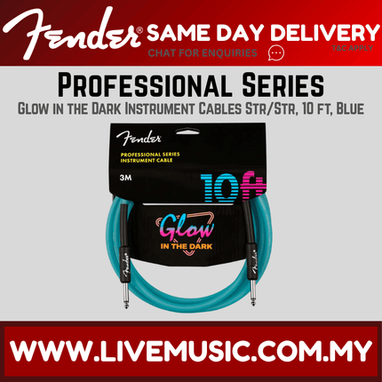 Fender 10 FT Professional Series Glow in the Dark Instrument Cable, Blue