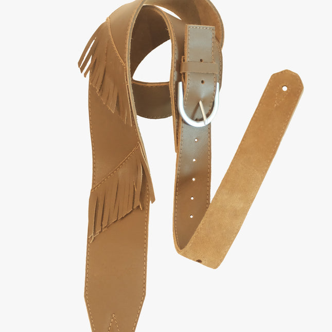 Livingston FLT-25 2.5 Inch Fringe Leather Guitar Strap, Tan ( FLT25 FLT 25 )