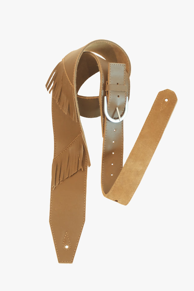 Livingston FLT-25 2.5 Inch Fringe Leather Guitar Strap, Tan ( FLT25 FLT 25 )