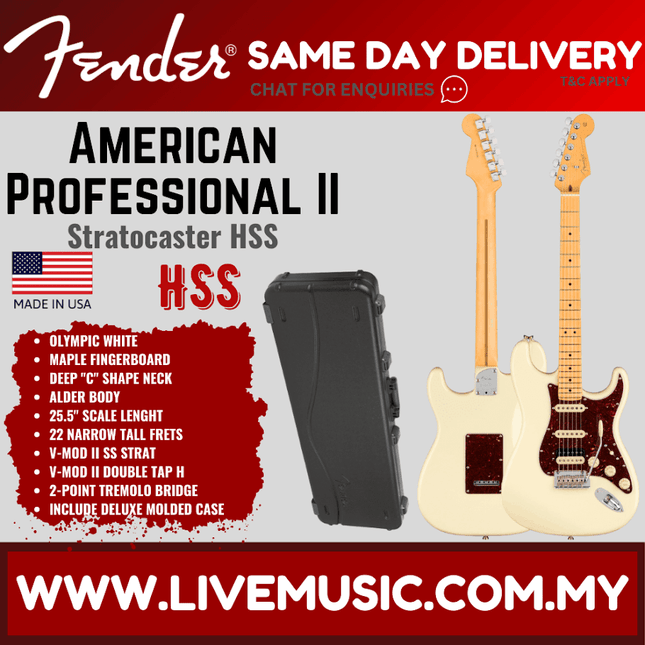 Fender American Professional II HSS Stratocaster Electric Guitar, Maple Fretboard - Olympic White
