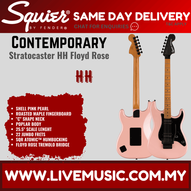 Squier Contemporary Stratocaster HH Floyd Rose Electric Guitar - Shell Pink Pearl
