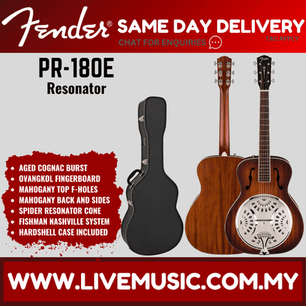 Fender PR-180E Resonator Guitar, Walnut FB, Aged Cognac Burst