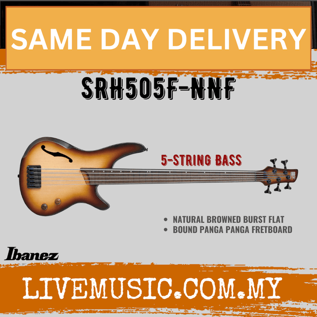 Ibanez SRH505F-NNF 5-String Electric Bass Guitar, Natural Browned Burst Flat ( SRH505F NNF / SRH505FNNF )