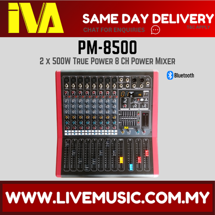 IVA PM-8500 2 x 500W True Power 8 CH Power Mixer c/w USB Recorder+Playback & Bluetooth ( PM8500 / PM 8500 )