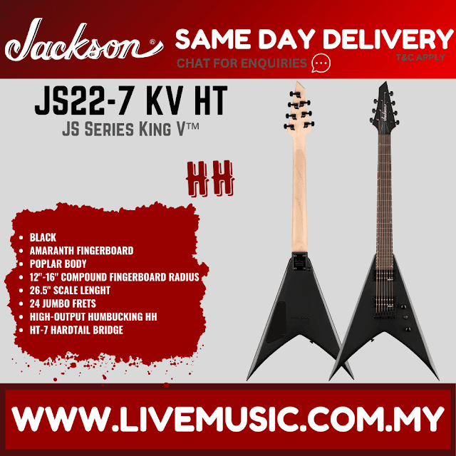 Jackson JS Series King V JS22-7 KV HT 7-String Electric Guitar, Amaranth FB, Satin Black