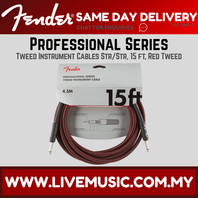 Fender Professional Series Instrument Cable, 15ft - Red Tweed