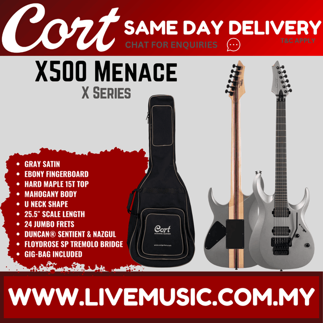 Cort X500 Menace Electric Guitar Ebony Fretboard with Bag - Gray Satin (X-500/X 500)