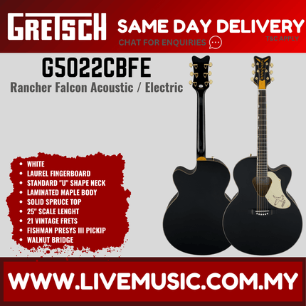 Gretsch G5022CBFE Rancher Falcon Jumbo Acoustic Guitar, Black
