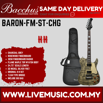 Bacchus BARON-FM-ST-CHG Global Series Electric Guitar w/ Bag, Rosewood Fingerboard - Charcoal Grey ( BARONFM / BARON FM )