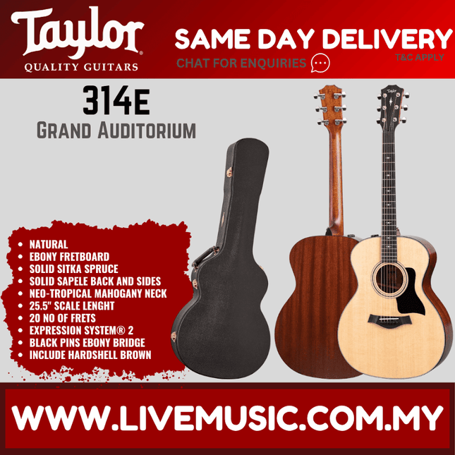Natural acoustic-electric grand auditorium guitar with black padded carrying case