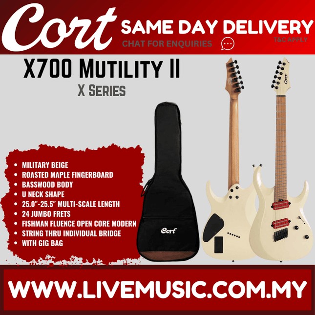 Cort X700 Mutility II Electric Guitar w/ Gig Bag, Roasted Maple Fingerboard - Mililtary Beige