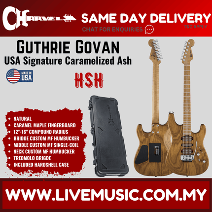 Charvel Guthrie Govan Signature HSH Caramelized Ash Electric Guitar, Caramelized Flame Maple FB, Natural