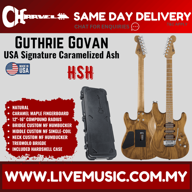Charvel Guthrie Govan Signature HSH Caramelized Ash Electric Guitar, Caramelized Flame Maple FB, Natural