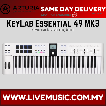Arturia KeyLab Essential 49 MK3 Keyboard Controller, White (Essential49/Essential-49/MK3)