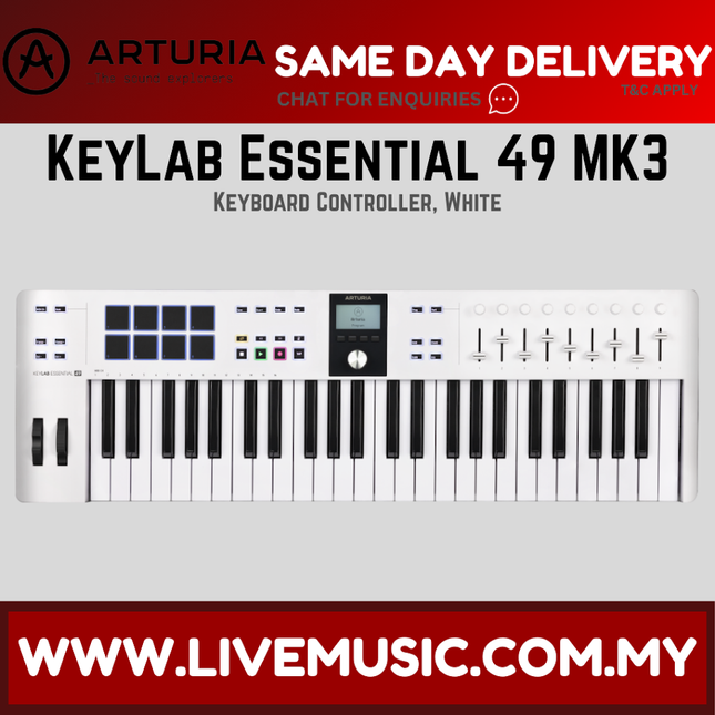 Arturia KeyLab Essential 49 MK3 Keyboard Controller, White (Essential49/Essential-49/MK3)