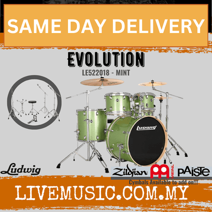 Ludwig LE522010 / LE522018 / LE522028 / LE522024 Evolution 5-Piece Drum Kit w/Hardware, Cherry / Mint /Platinum / Copper