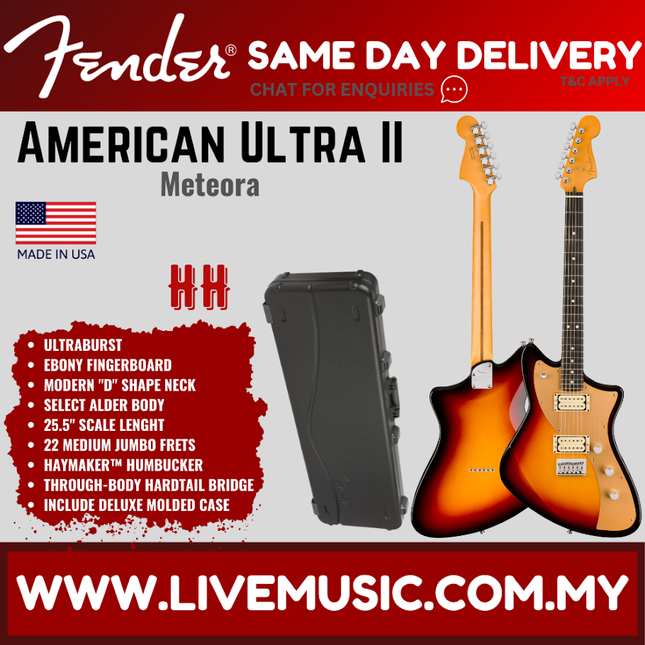 Meteora electric guitar with ebony fretboard, ultraburst finish, molded case