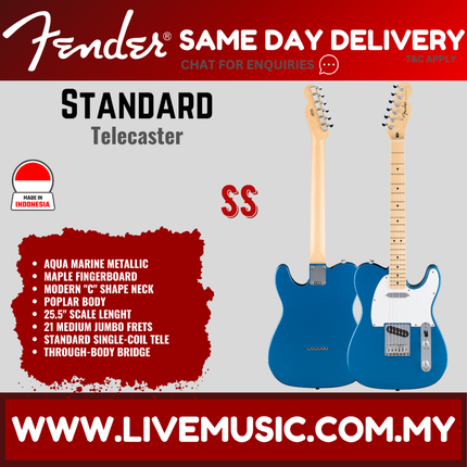 Fender Standard Telecaster Electric Guitar, Maple FB, Aqua Marine Metallic