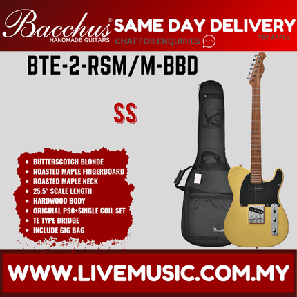 Bacchus BTE-2-RSM/M Electric Guitar, Roasted Maple Fretboard - Butterscotch Blonde ( BTE2RSMM / BTE2 / BTE 2 RSM M )