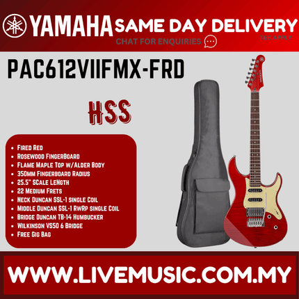 Fire red electric guitar with cream pickguard, standing in black gig bag