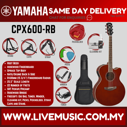 Yamaha CPX600 Medium Jumbo Cutaway Spruce Top Acoustic-Electric Guitar - Root Beer ( CPX-600/CPX 600 )