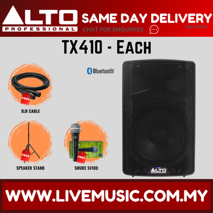 Alto TX410 10" 2-Way Powered Loudspeaker w/Mic, Speaker Stand and Cable - Pair/Each (TX-410 TX 410) Replace TX310 TX-310