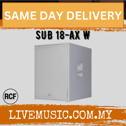 RCF SUB18AX powered 18-inch subwoofer in white, front grille and side panel