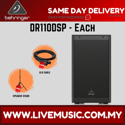 Behringer DR110DSP 1000W 10" Powered Speaker with Bluetooth w/Wireless Mic,Speaker Stand & Cable - (DR-110DSP DR 110DSP)