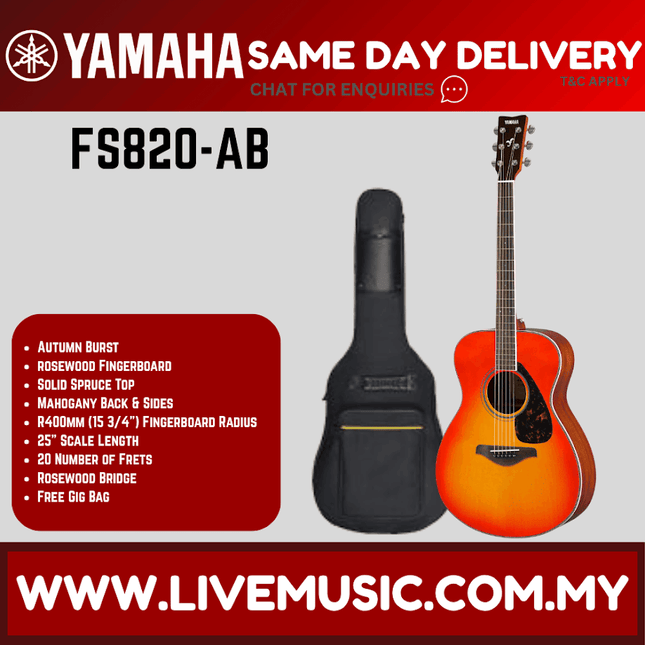 Yamaha FS820 Concert Acoustic Guitar W/Bag - Autumn Burst (FS-820 FS 820)