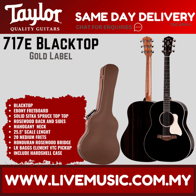Black acoustic guitar with Taylor headstock, dark body finish, steel strings