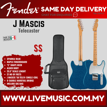 Fender J Mascis Telecaster Electric Guitar, Maple FB, Sparkle Blue