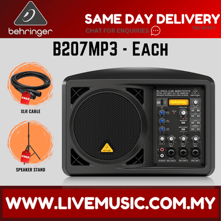 Behringer Eurolive B207MP3 150W 6.5" Personal PA/Monitor Speaker w/Wireless Mic, Speaker Stand and Cable - Pair ( B-207MP3 / B 207MP3 )